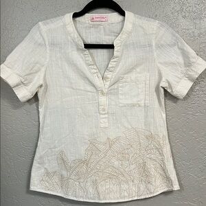 VINTAGE DAN CHAU WHITE COTTON EMBROIDERED SHORT SLEEVE TOP